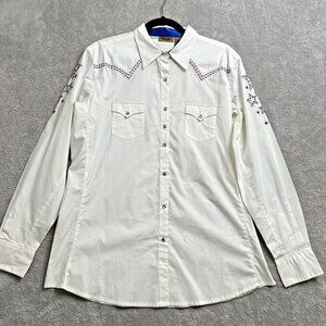 NWT Wrangler Women's Rhinestone Snap USA Stars Top Size XL White Red Blue